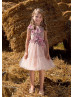 Mauve Lace Tulle Buttons Back Short Flower Girl Dress Mauve Lace Tulle Buttons Back Short Flower Girl Dress